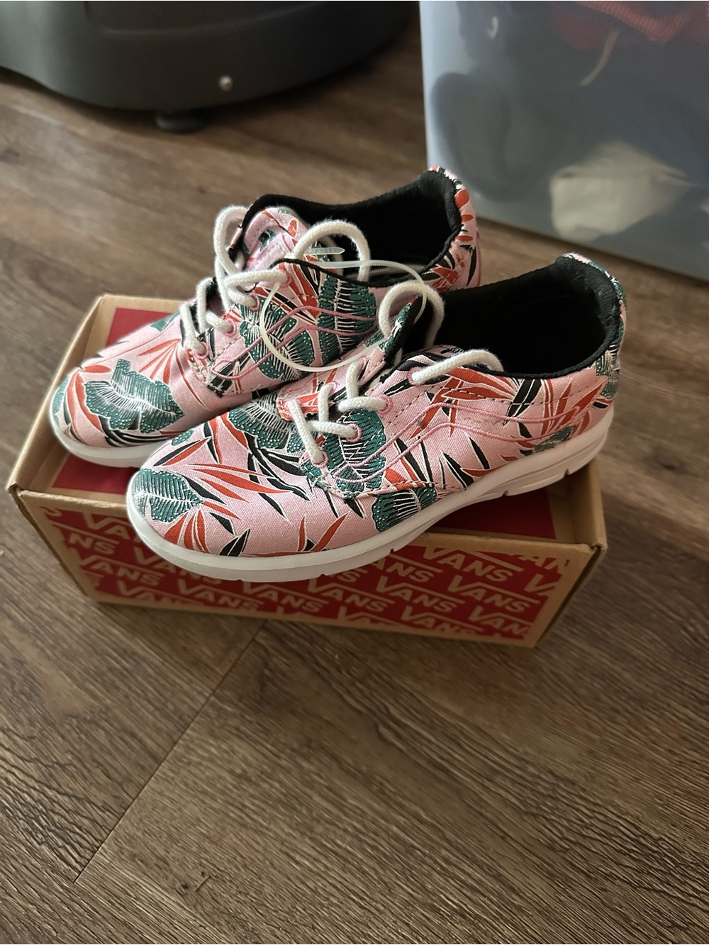 Vans Kids Pink and Green Tropical Canvas Sneakers
